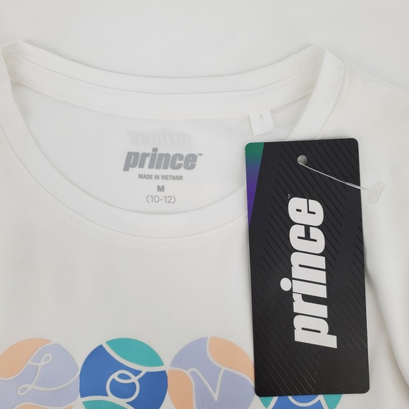 Prince Girls Size Medium Graphic Tennis Tee Pure White Love Tennis Balls - Picture 6 of 8